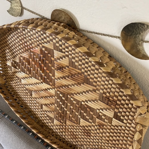 Vintage Woven Raffia Rattan Geo Holiday Handle Serving Home Decor 11 x 16 Tray - Picture 15 of 15